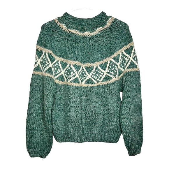 Shenanigans Hand Knit Womens S Cabincore Granny‎ Ramie Blend Green Sweater READ - Picture 7 of 10
